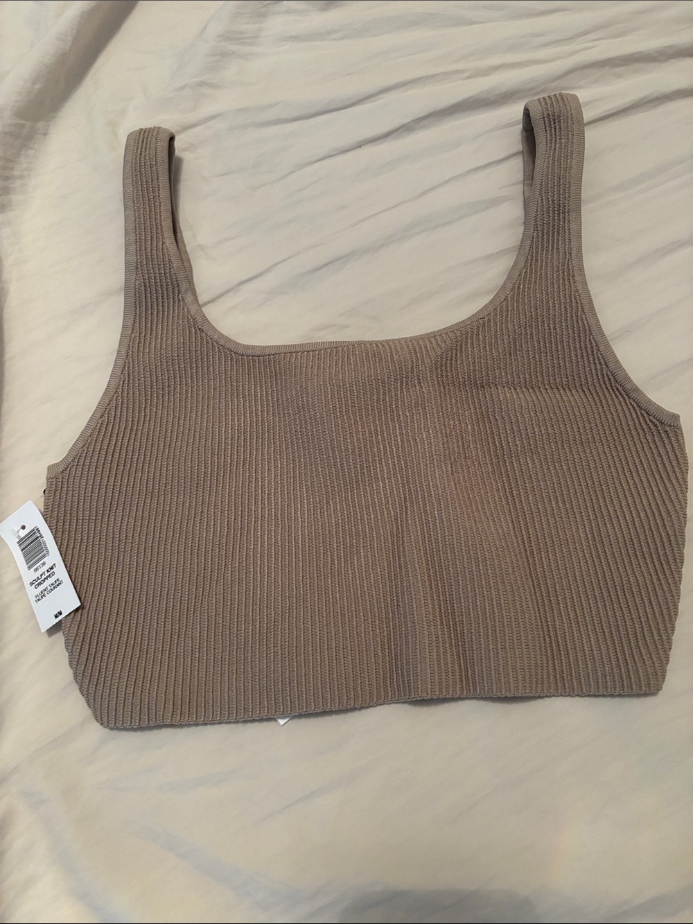 Babaton Aritzia - Ribbed One-Shoulder Knit Crop Top in Fluent Taupe Medium